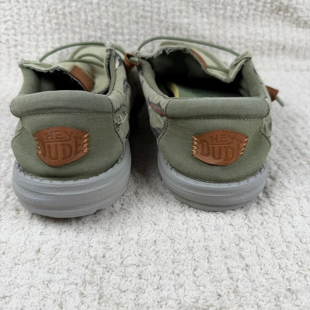 Hey Dude Wally Fish Lure Green Canvas Slip On Loafers Mens 10 40624-315